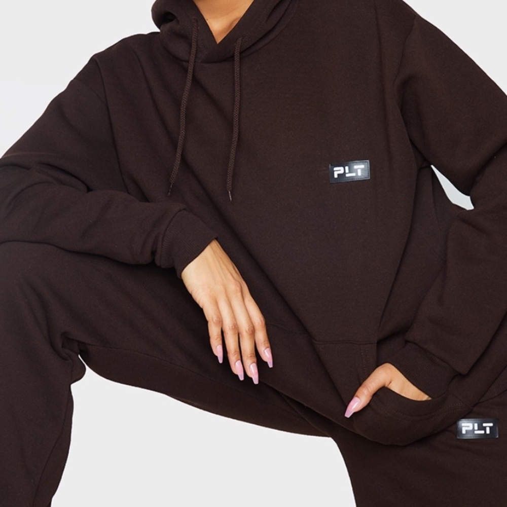 PLT chocolate hoodie and straight leg jogger pants